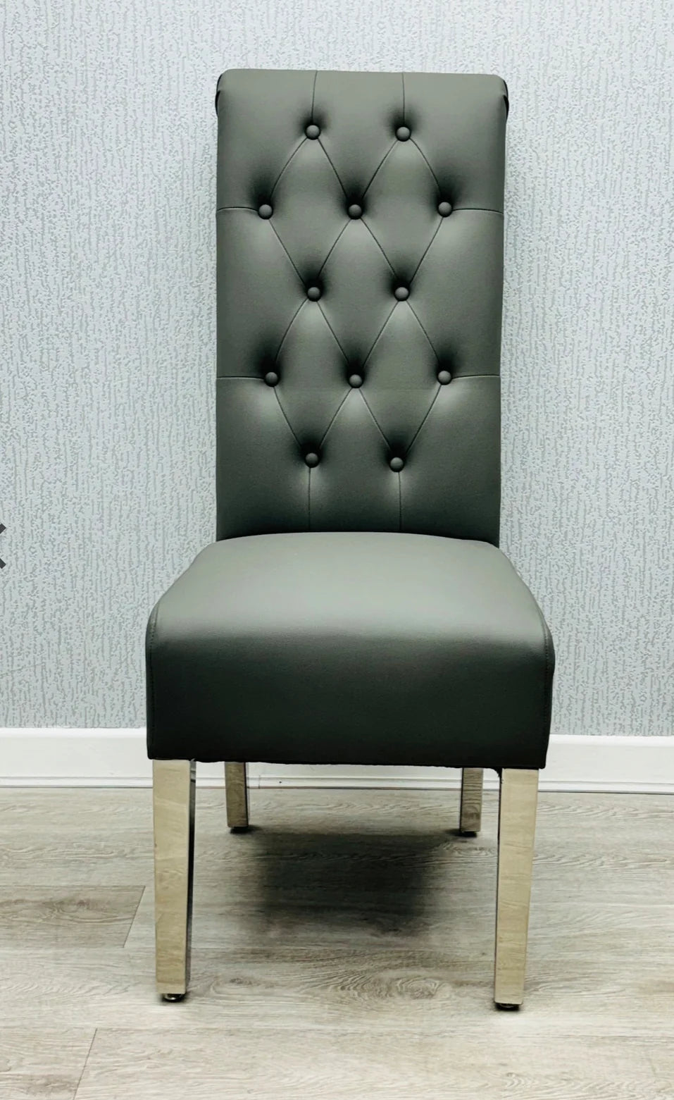 Pair Of 2 Sofia Dark Grey Pu Leather Chair Lion Knocker