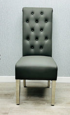 Pair Of 2 Sofia Dark Grey Pu Leather Chair Lion Knocker