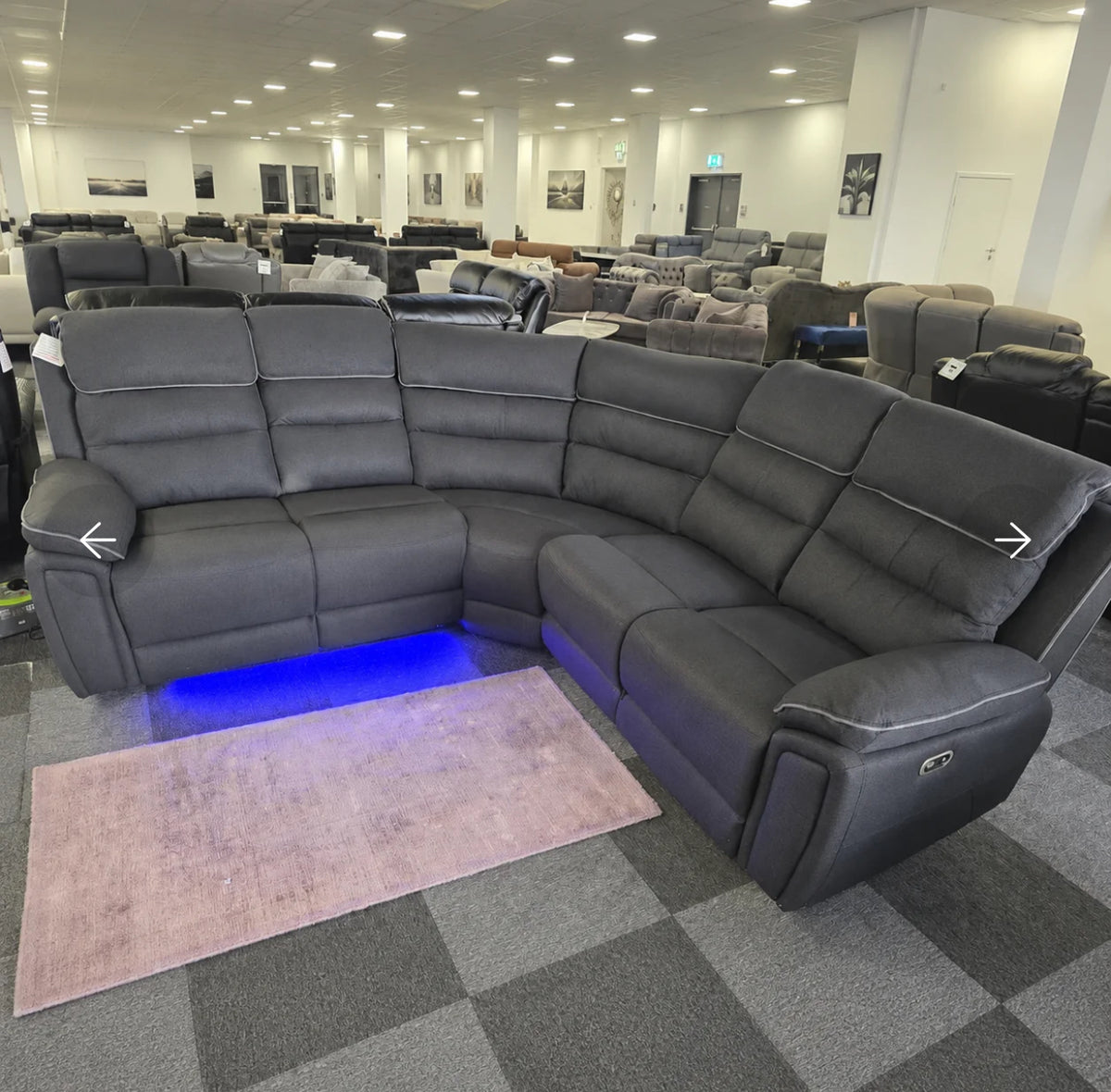 Milano Platinum Fabric Electric Corner Recliner Sofa USB charging