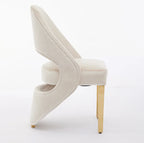 Pair of 2 Santorini Dining Chairs Cream And Gold Plush Velvet