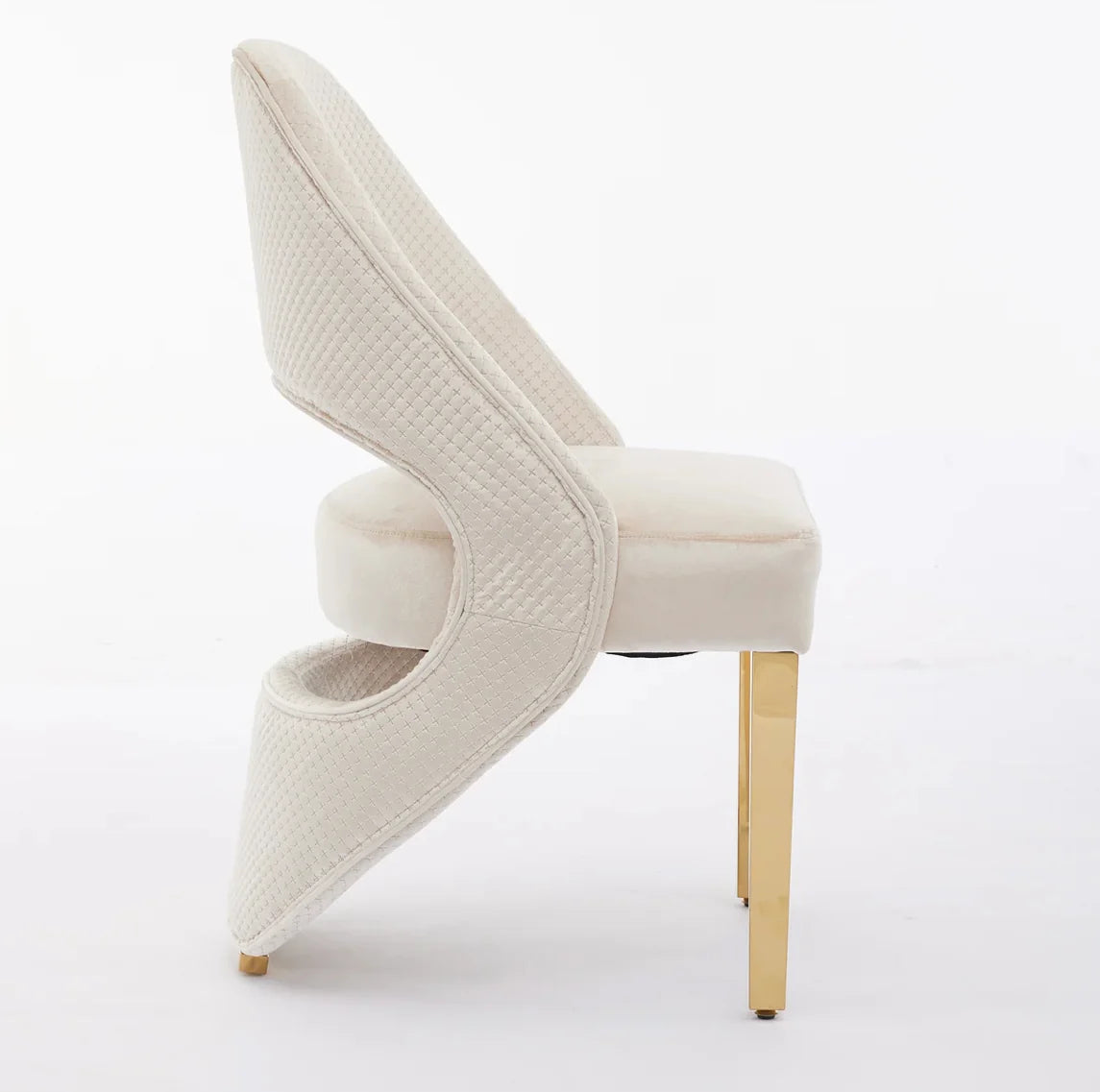 Pair of 2 Santorini Dining Chairs Cream And Gold Plush Velvet