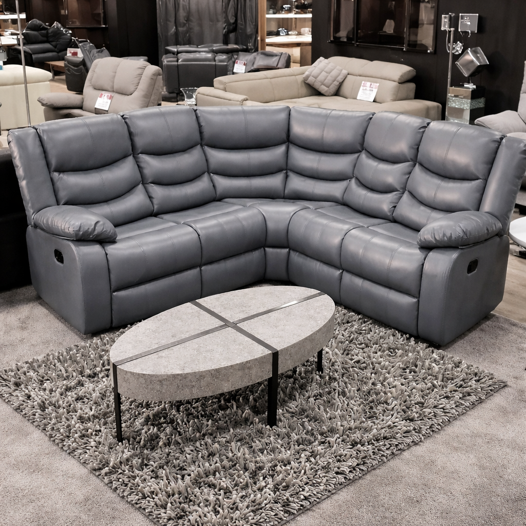 Roman Grey Leather Recliner Corner Sofa
