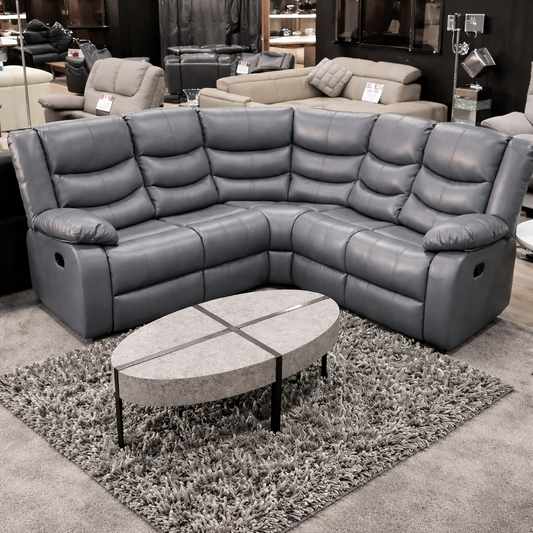 Roman Grey Leather Recliner Corner Sofa