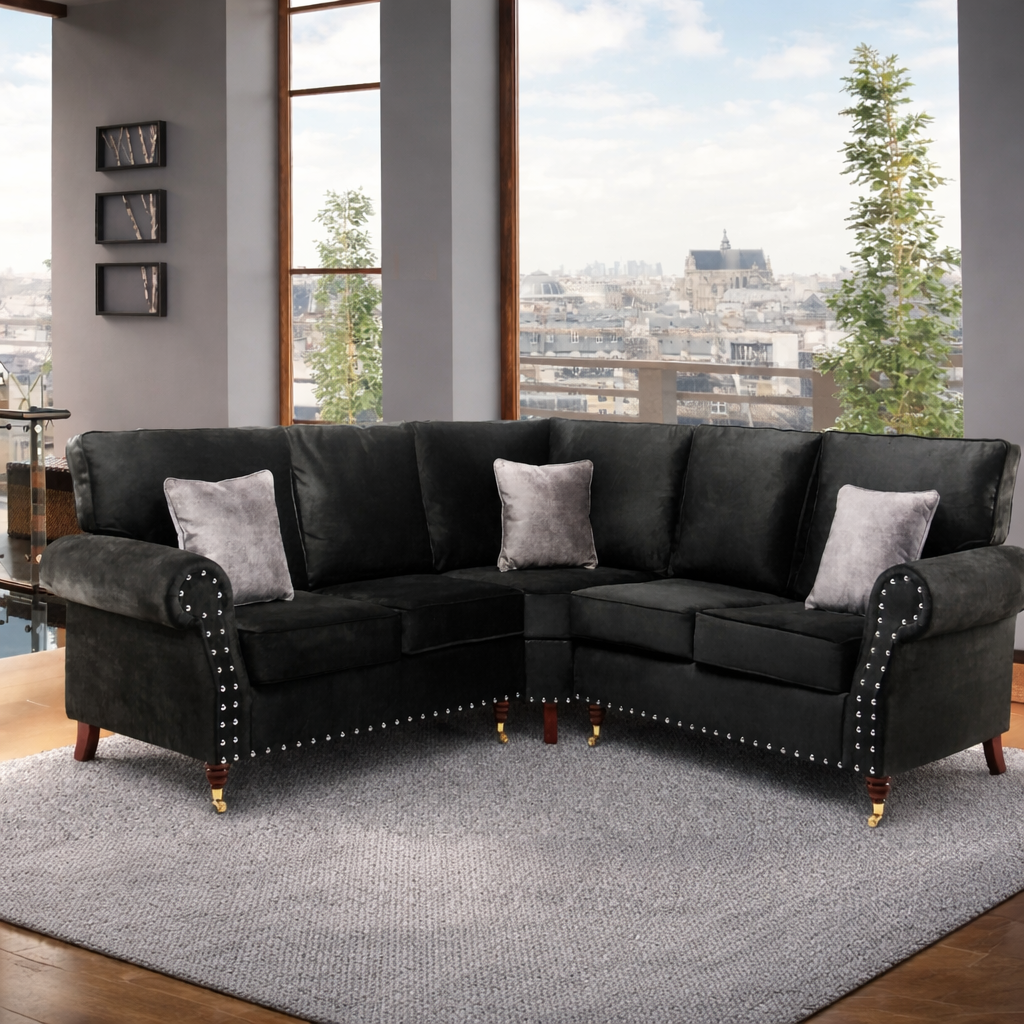 Valencia Corner Sofa – Luxury Studded Velvet Sectional
