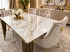 Mayfair Gold Marble 1.8m Table with Mink/Gold Roma Chairs
