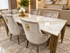 Mayfair Gold Marble 1.8m Table with Mink/Gold Roma Chairs