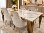 Mayfair Gold Marble 1.8m Table with Mink/Gold Roma Chairs