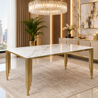 Roma 180CM Gold Marble Dining Table With Lucy Gold Ring Knocker Quilted Dining Chairs