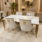 Mayfair Gold Marble 1.8m Table with Mink/Gold Roma Chairs