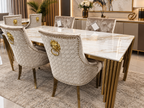 Mayfair Gold Marble 1.8m Table with Mink/Gold Roma Chairs