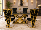 1.6M & 1.8M Rose Gold Dining Table With Rose Black And Gold Dining Chairs | Luxury Dining Sets