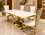 1.6M & 1.8M Rose Gold Dining Table With Rose Black And Gold Dining Chairs | Luxury Dining Sets