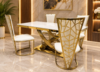 1.6M & 1.8M Rose Gold Dining Table With Rose Black And Gold Dining Chairs | Luxury Dining Sets