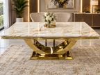 London White & Gold Marble Dining Table with Gold Legs & Majestic Mink Velvet Lion Knocker Dining Chairs – Luxury 4 Seater/ 6 Seater / 8 Seater Set UK