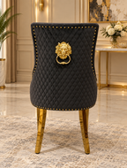 London White & Gold Marble Dining Table with Gold Legs & Majestic Mink Velvet Lion Knocker Dining Chairs – Luxury 4 Seater/ 6 Seater / 8 Seater Set UK