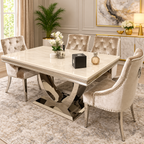 London 1.5m Mink Marble Dining Set with 4x Mink Roma Chairs