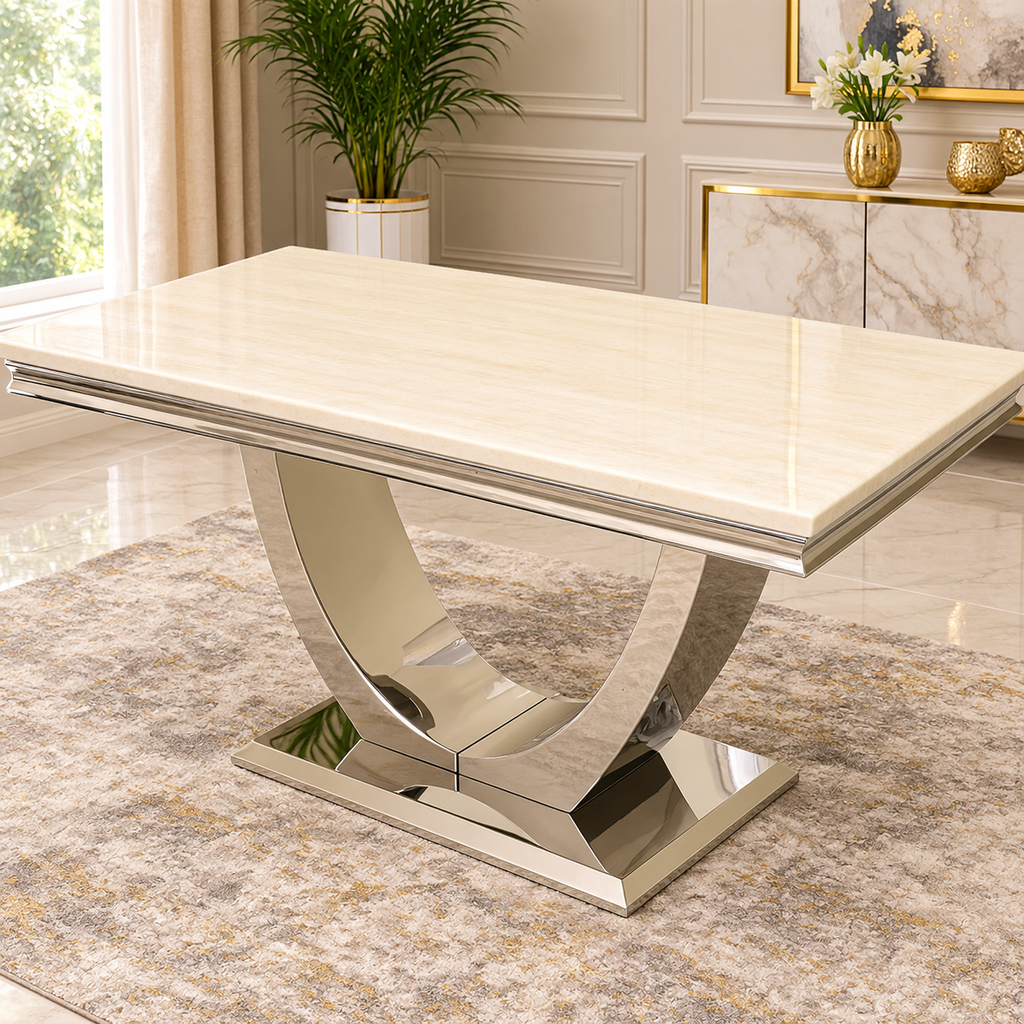 London 1.5m Mink Marble Dining Set with 4x Mink Roma Chairs