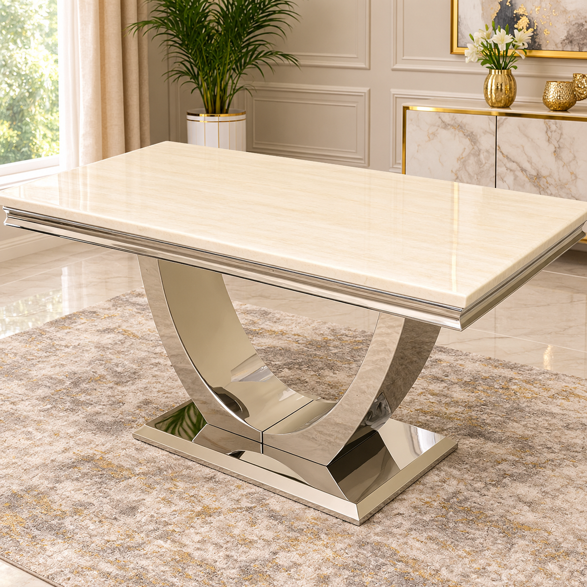 London 1.5m Mink Marble Dining Set with 4x Mink Roma Chairs