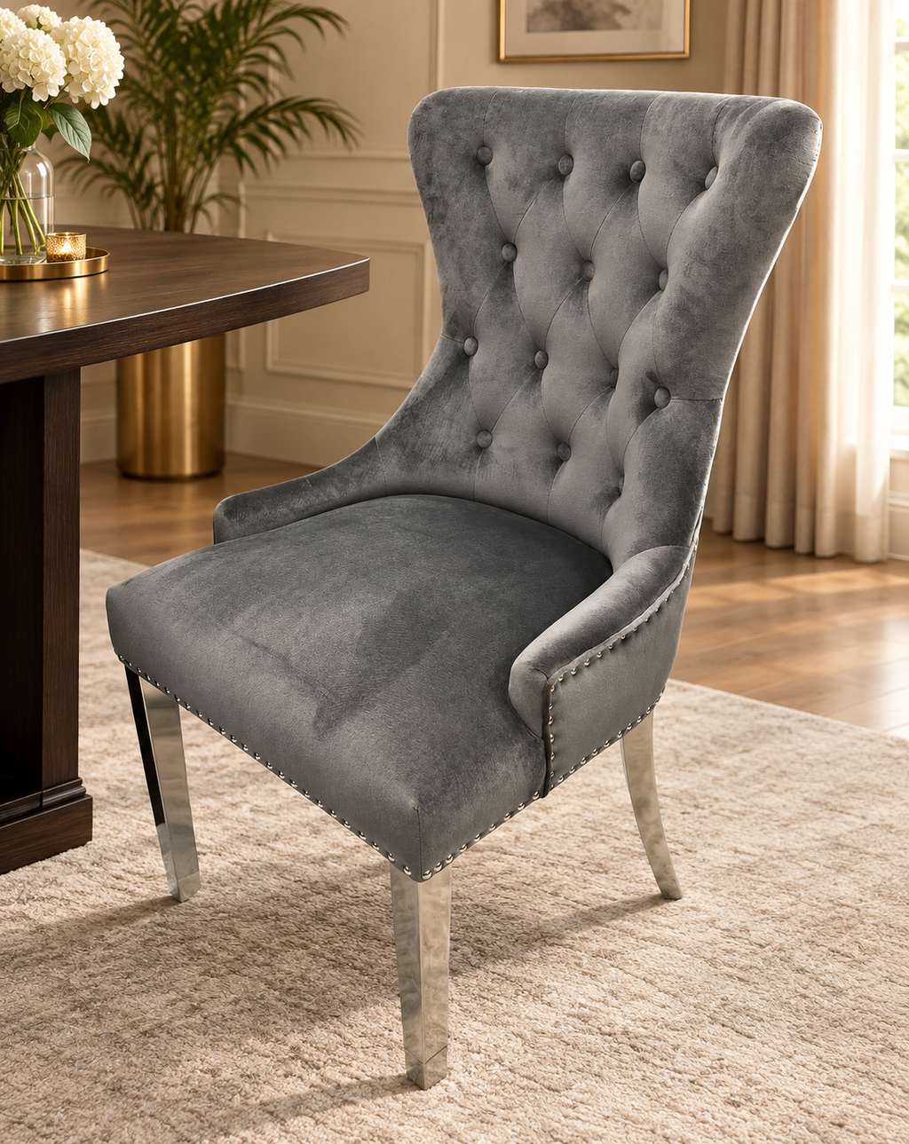Arianna Marble Dining Table Cream With Roma Mink Dining Chairs