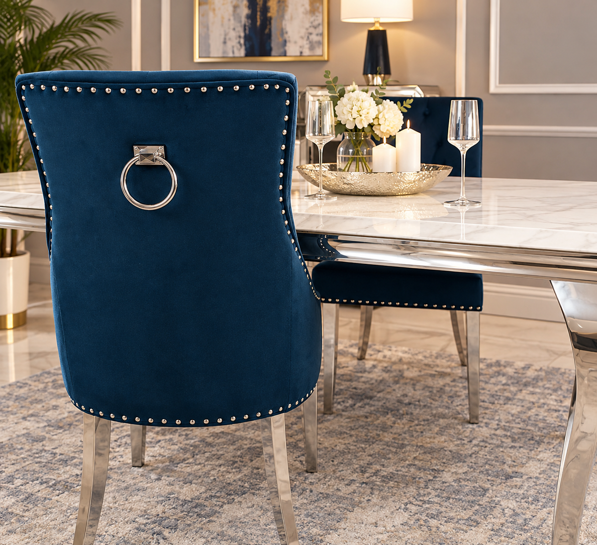 Arianna Marble Dining Table Cream With Roma Mink Dining Chairs
