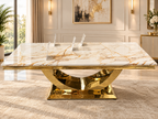 London Gold White 180cm Marble Dining Set with Lewis and Gold Mink Chairs