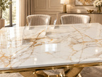 London Gold White 180cm Marble Dining Set with Lewis and Gold Mink Chairs
