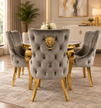 Louis Round 130cm Gold Marble Dining Table and 4 Lewis Gold Knocker back Dining Chairs