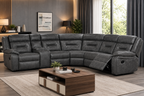 Norway Electric Grey Leather 5 Seater Reclining Corner Sofa With Drinks Tray