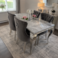 Louis Marble Dining Table With Jessica Ring Knocker Chairs