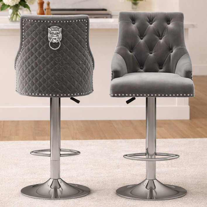 Bentley Grey Velvet Bar Stool