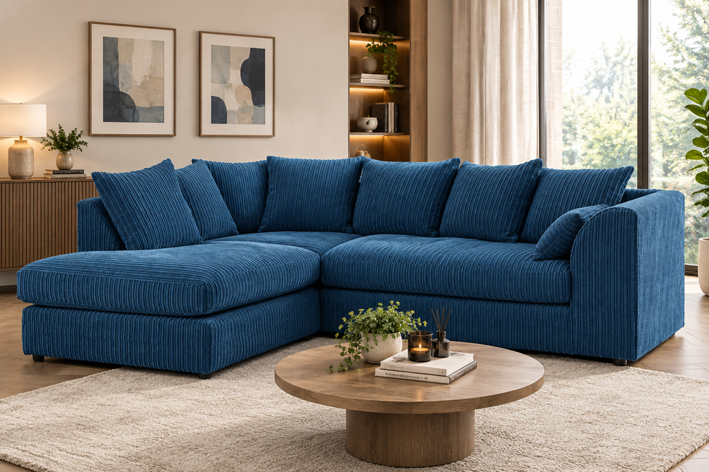 Colour Oxford Full Jumbo Cord 4 Seater Corner Sofa - Scatter back