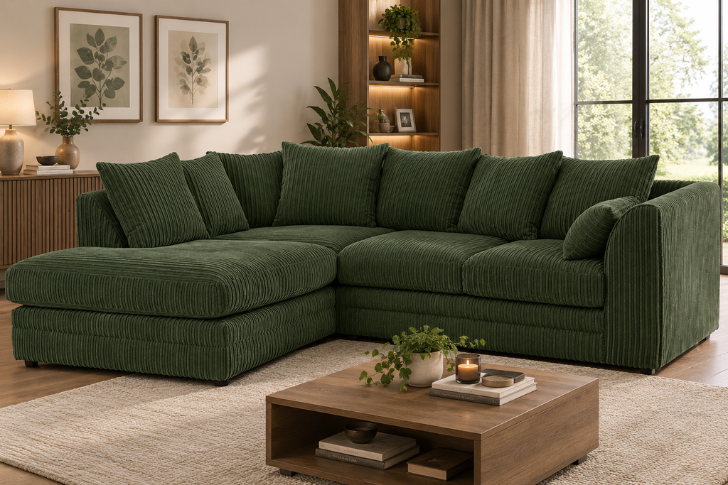 Colour Oxford Full Jumbo Cord 4 Seater Corner Sofa - Scatter back