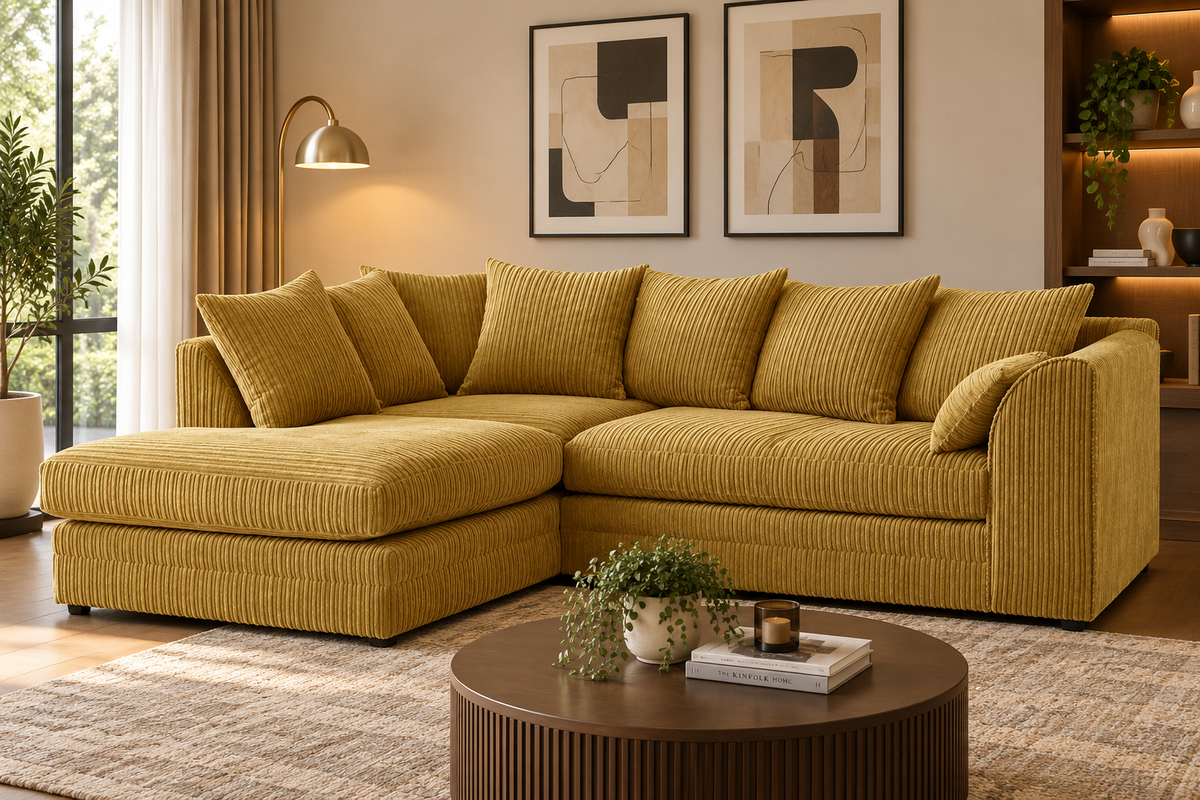 Colour Oxford Full Jumbo Cord 4 Seater Corner Sofa - Scatter back