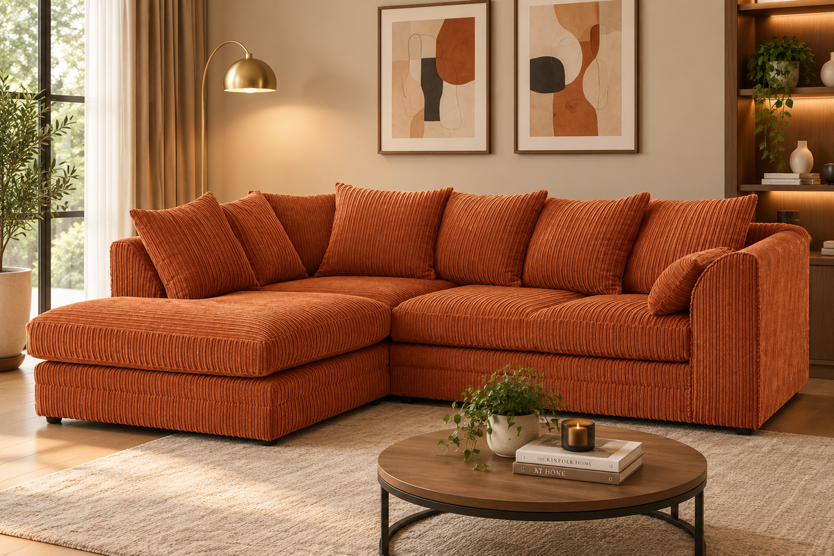 Colour Oxford Full Jumbo Cord 4 Seater Corner Sofa - Scatter back