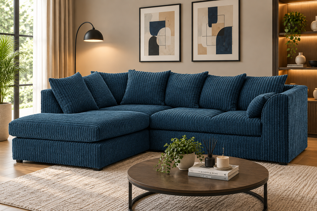 Colour Oxford Full Jumbo Cord 4 Seater Corner Sofa - Scatter back