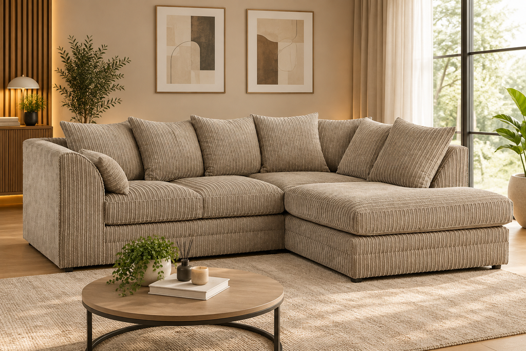 Oxford Full Jumbo Cord 4 Seater Corner Sofa - Scatter back