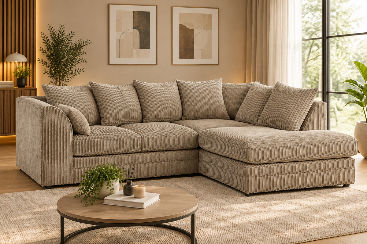 Oxford Full Jumbo Cord 4 Seater Corner Sofa - Scatter back