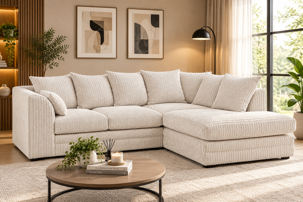 Oxford Full Jumbo Cord 4 Seater Corner Sofa - Scatter back