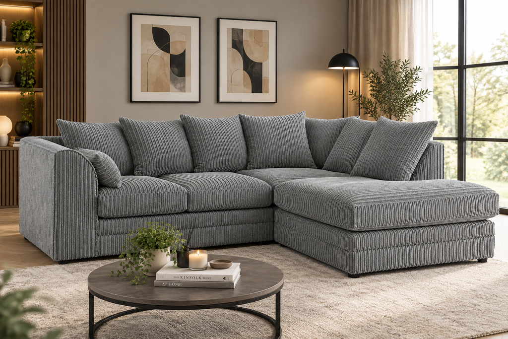 Oxford Full Jumbo Cord 4 Seater Corner Sofa - Scatter back