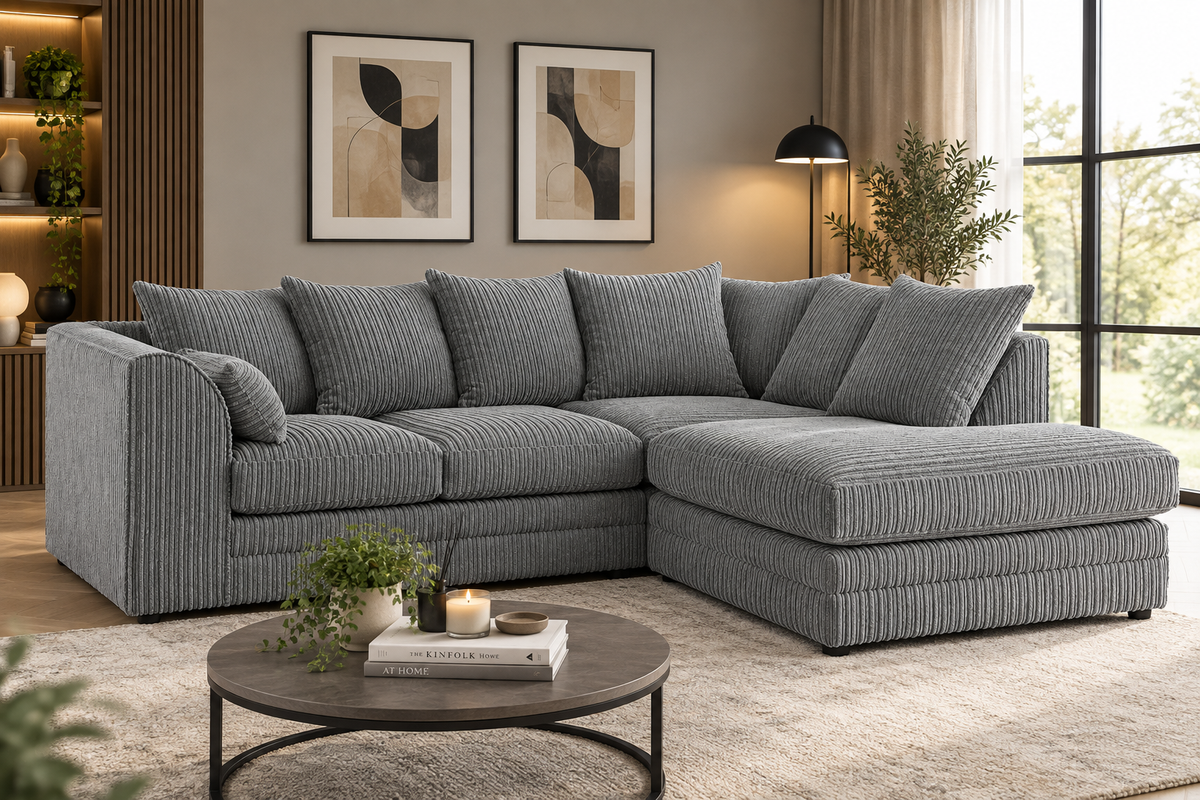 Oxford Full Jumbo Cord 4 Seater Corner Sofa - Scatter back