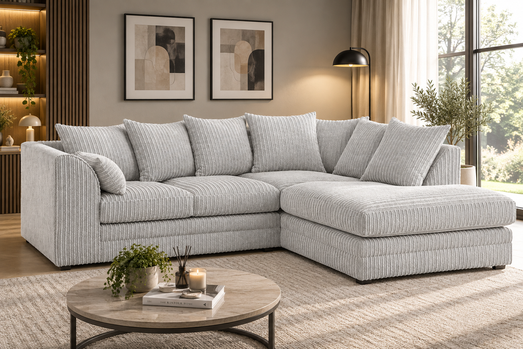 Oxford Full Jumbo Cord 4 Seater Corner Sofa - Scatter back