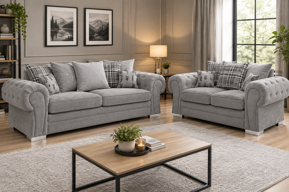 Milan 3 + 2 Seater Fabric Sofa Set Scatter back