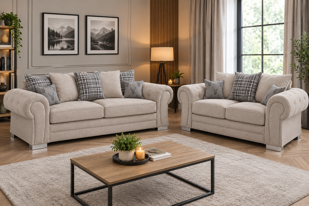 Milan 3 + 2 Seater Fabric Sofa Set Scatter back