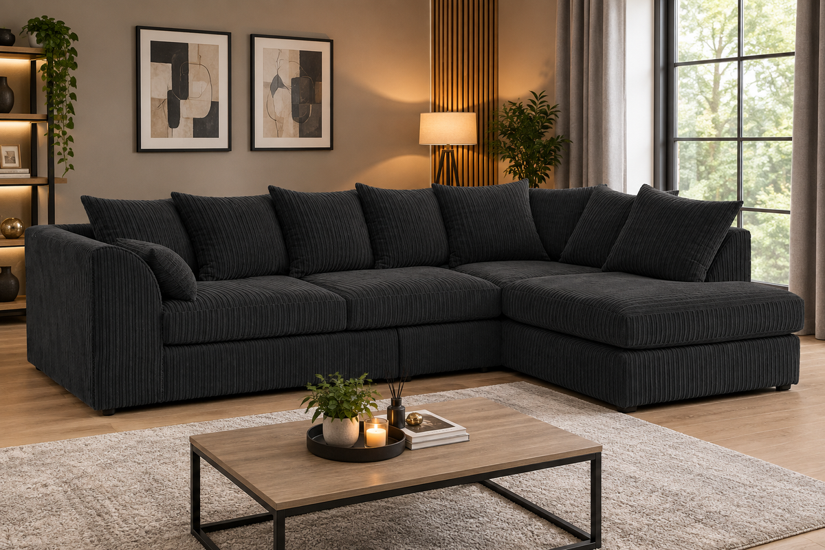 Oxford 5 Seater Long Cord Corner Sofa - Scatter Back