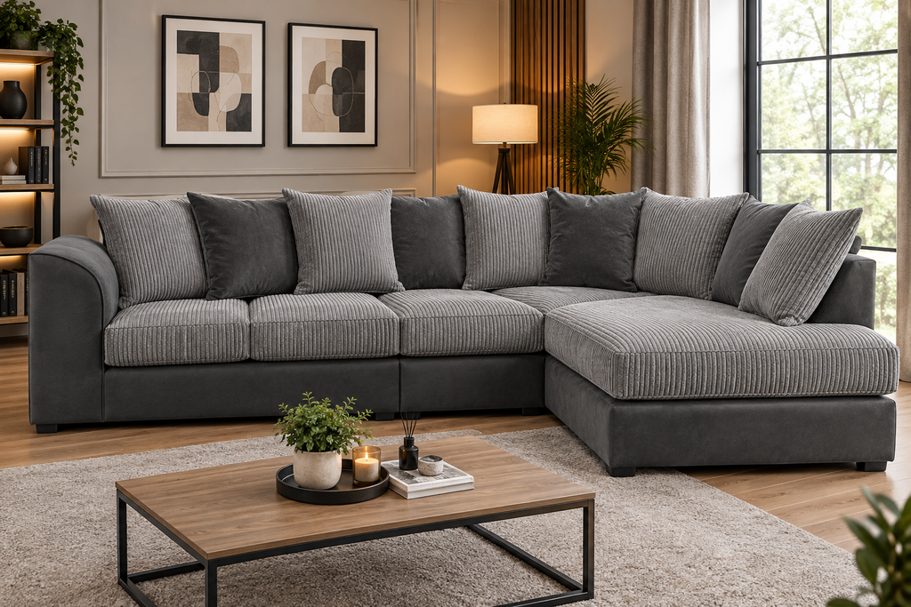 Oxford 5 Seater Long Cord Corner Sofa - Scatter Back