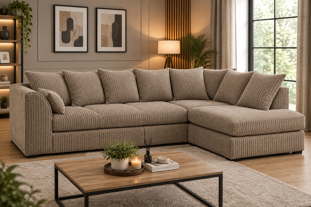 Oxford 5 Seater Long Cord Corner Sofa - Scatter Back