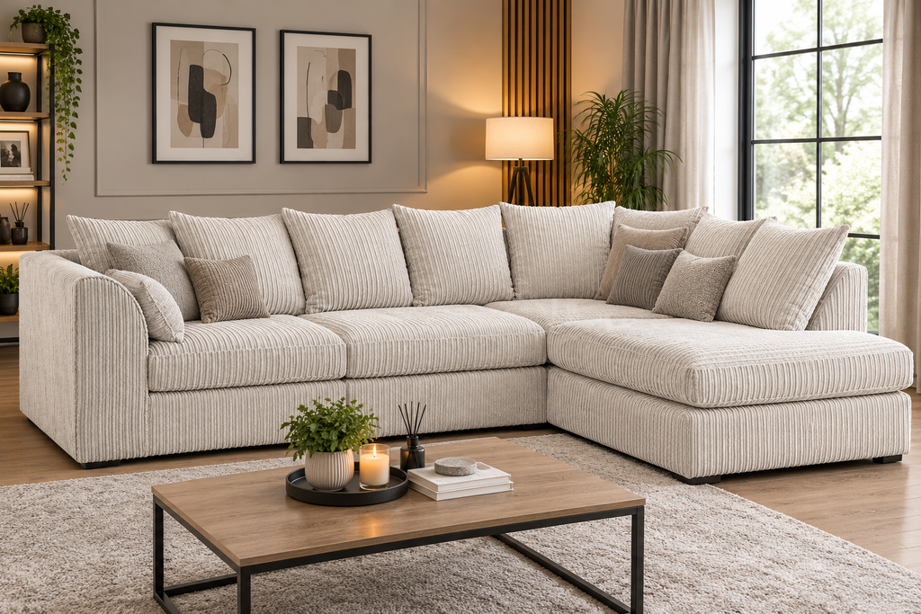 Oxford 5 Seater Long Cord Corner Sofa - Scatter Back