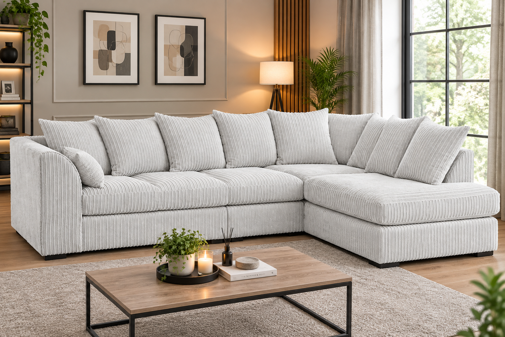 Oxford 5 Seater Long Cord Corner Sofa - Scatter Back
