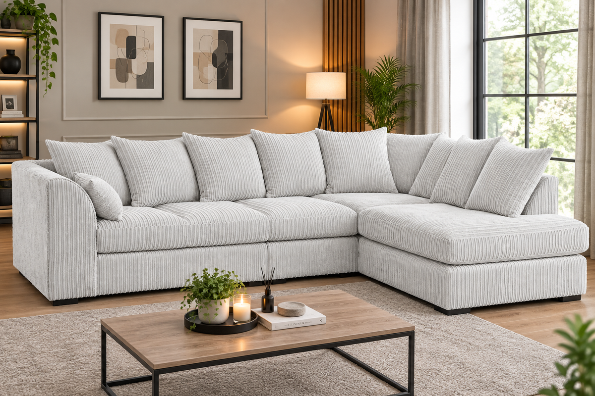 Oxford 5 Seater Long Cord Corner Sofa - Scatter Back