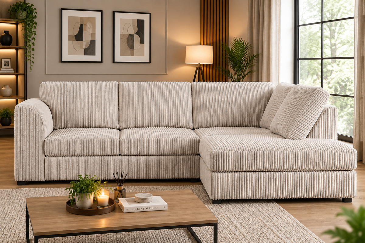 Oxford Full Jumbo Cord 4 Seater Corner Sofa - Full back